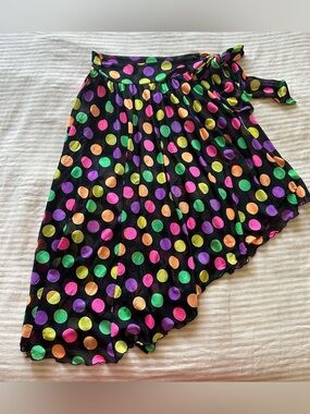 vintage oscar de la renta black w colorful polka dots swim cover up skirt / sz L